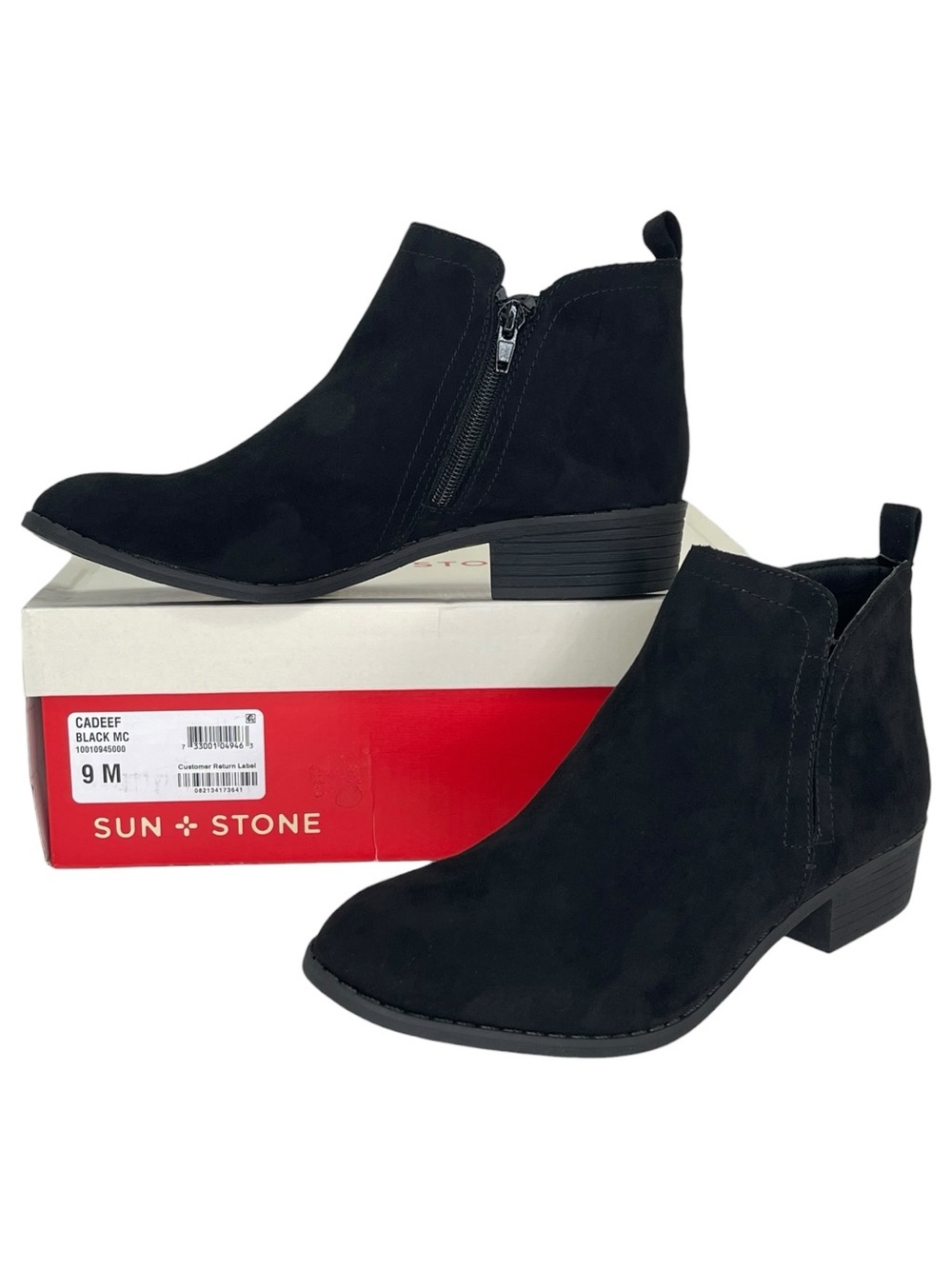 Sun + Stone Cadee Black Microsuede Womens Booties Size Left 9M Right 8.5M